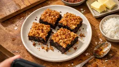 Pellillinen kladdkaka kookostoscalla – tahmea suklaaruudukko kahvipöytään