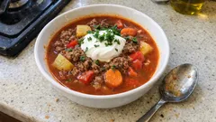 Unkarilainen jauhelihagulaschkeitto – yhden kattilan täyteläinen arkikeitto