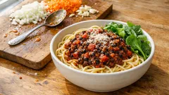 Spagetti bolognese belugalinsseistä – täyteläinen kasviskastike arkeen