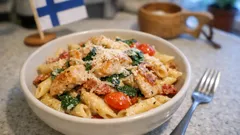 Kermainen kana–pekoni-pasta arki-iltaan: valmis alle 30 minuutissa