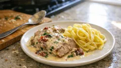 Kermainen italialaishenkinen porsaanfileevuoka – aurinkokuivatut tomaatit ja parmesan