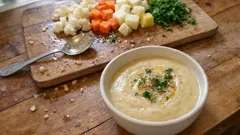 Edullinen kasvissosekeitto kukkakaalista ja juureksista – samettinen arjen keitto