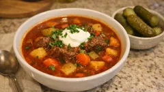 Unkarilainen gulassikeitto kotona – pitkä haudutus tekee lihasta mureaa