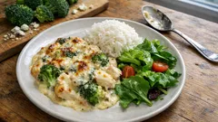 Kermainen broilerigratiini sinihomejuustolla ja parsakaalilla – helppo arki-illallinen