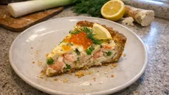 Täyteläinen katkarapupiiras piparjuurella – rapea pohja ja napakka täyte